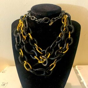 ABS necklace, gold, black iridescent chunky chain links necklace, 24 inches